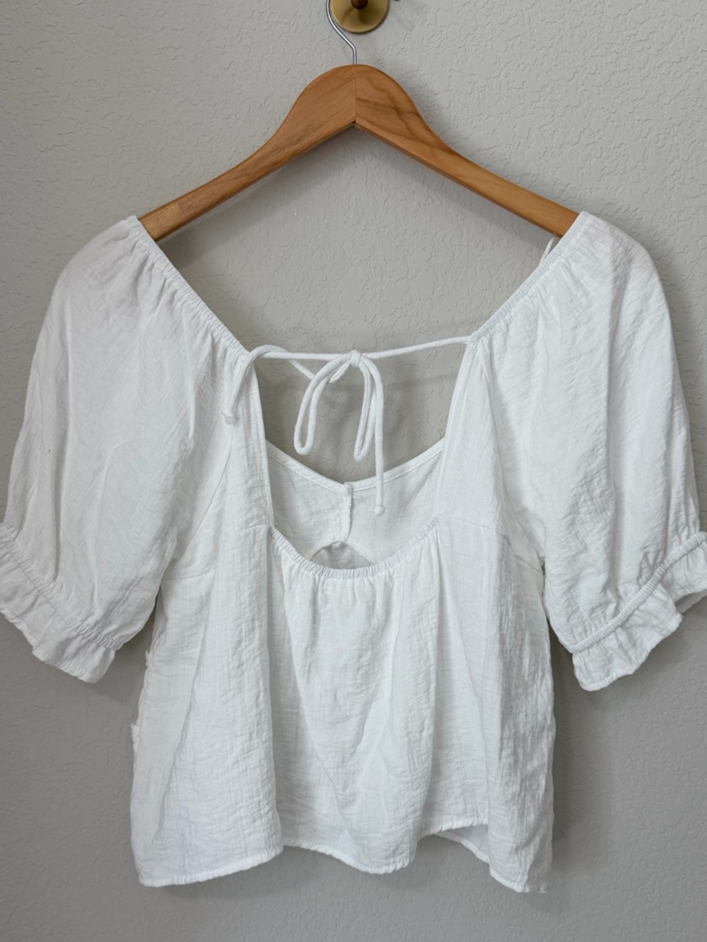 KIRIOUS White Puff Sleeve Crop Top Boho Babydoll Ruffle Blouse Size L - Picture 4 of 10